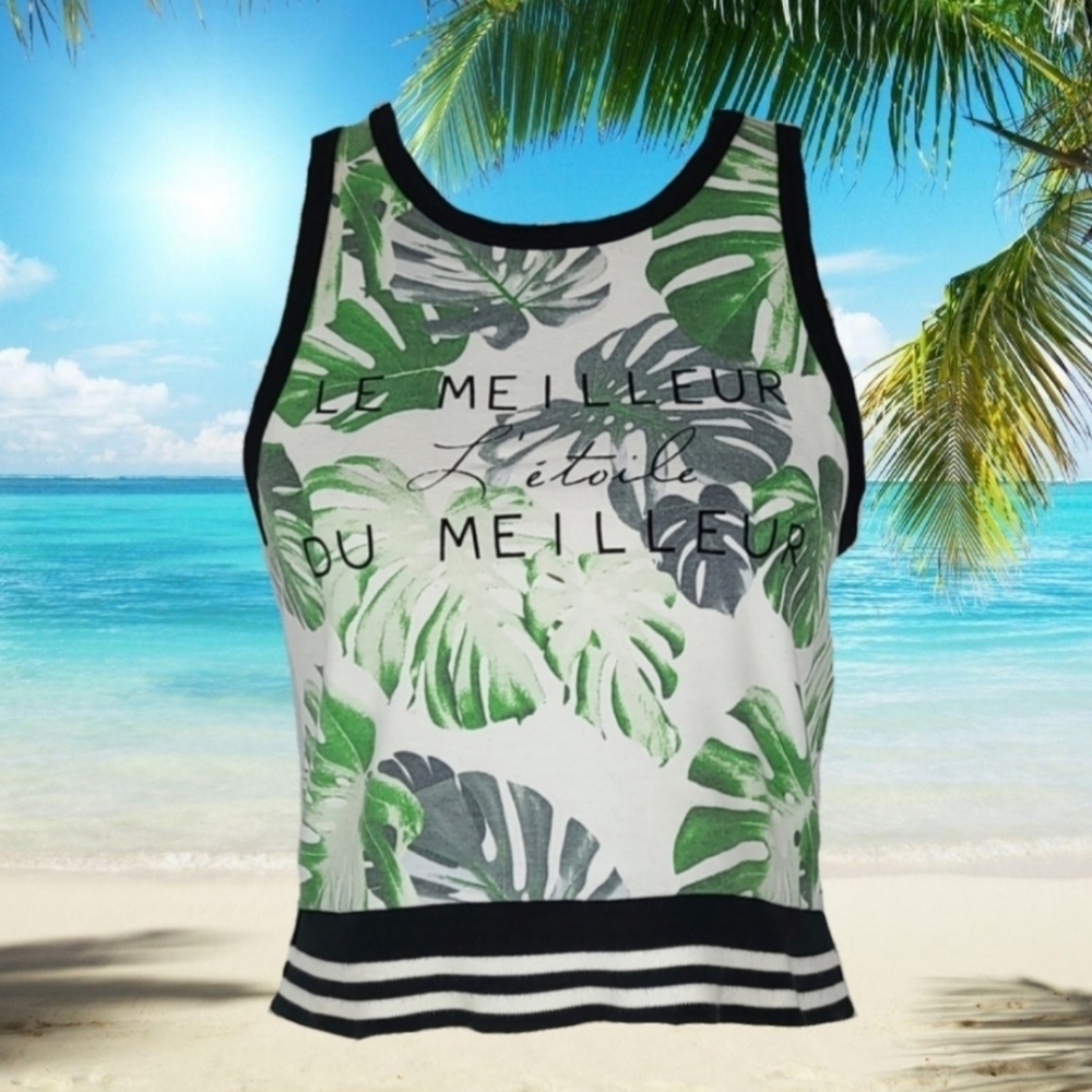 Y2K Sport Crop Top The Best of the Best Tropical Print and Stripe Trim Size S - Picture 5 of 5